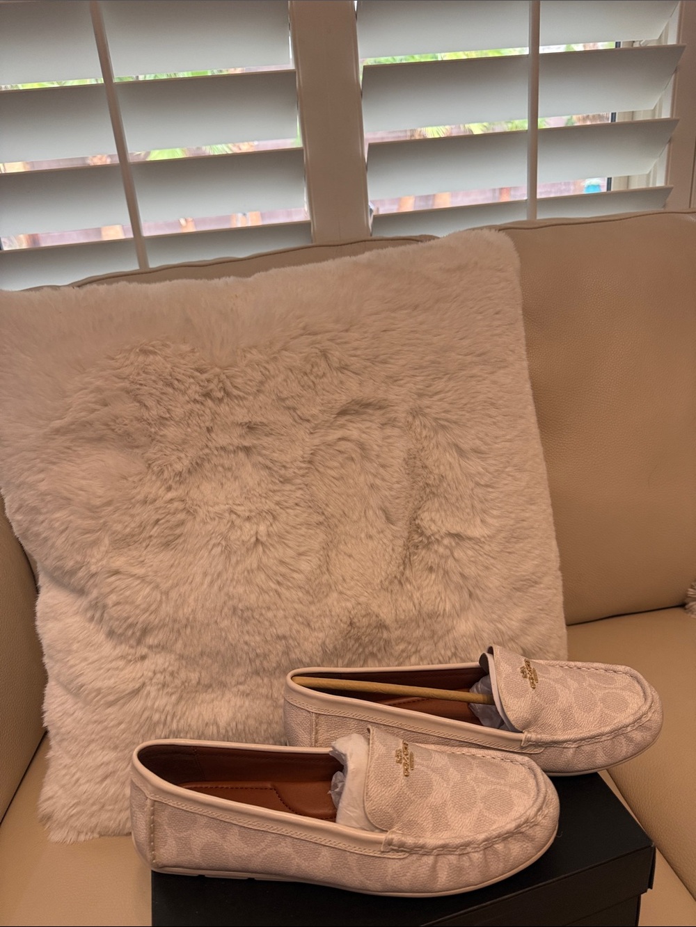 Coach Cream-Beige Signature Canvas Driving Loafers - Picture 3 of 3
